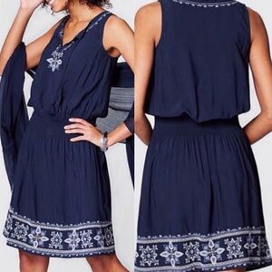J Jill‎ Bright & Breezy Embroidered Sleeveless Tank Blouson Dress, Navy - Size S